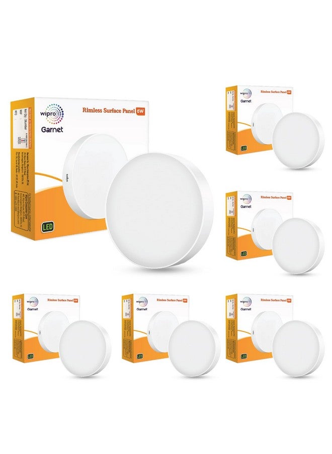 WIPRO لوحة LED دائرية بدون حواف من Wipro 6W | ضوء أبيض دافئ (2700K) | تصميم أنيق بدون حواف لنشر الضوء بشكل أوسع | ضوء LED مثبت على السطح للسقف | عبوة من 6 - Image 1