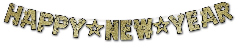 Beistle Glittered Happy New Year Streamer (black & gold) Party Accessory  (1 count) (1/Pkg) - Image 1