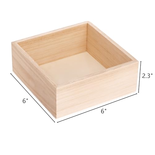 Frcctre 8 Pack Unfinished Wooden Box, 6 x 6 Inch Square Rustic Wooden Box Storage Organizer Boxes Small Wood Boxes for Crafts, Centerpiece, Home Decor, Storage, Collectibles, Succulent, Drawer - Image 2