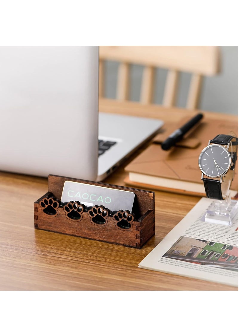 SOLARAE 2Pcs Wooden Business Card Holder, Business Card Holder for Desk, Dog PawBusiness Card Stand, Wooden Open Card Stand, Farmhouse Business Card Organizer, Business Card Display Stand, for Office Tabletop - Image 2