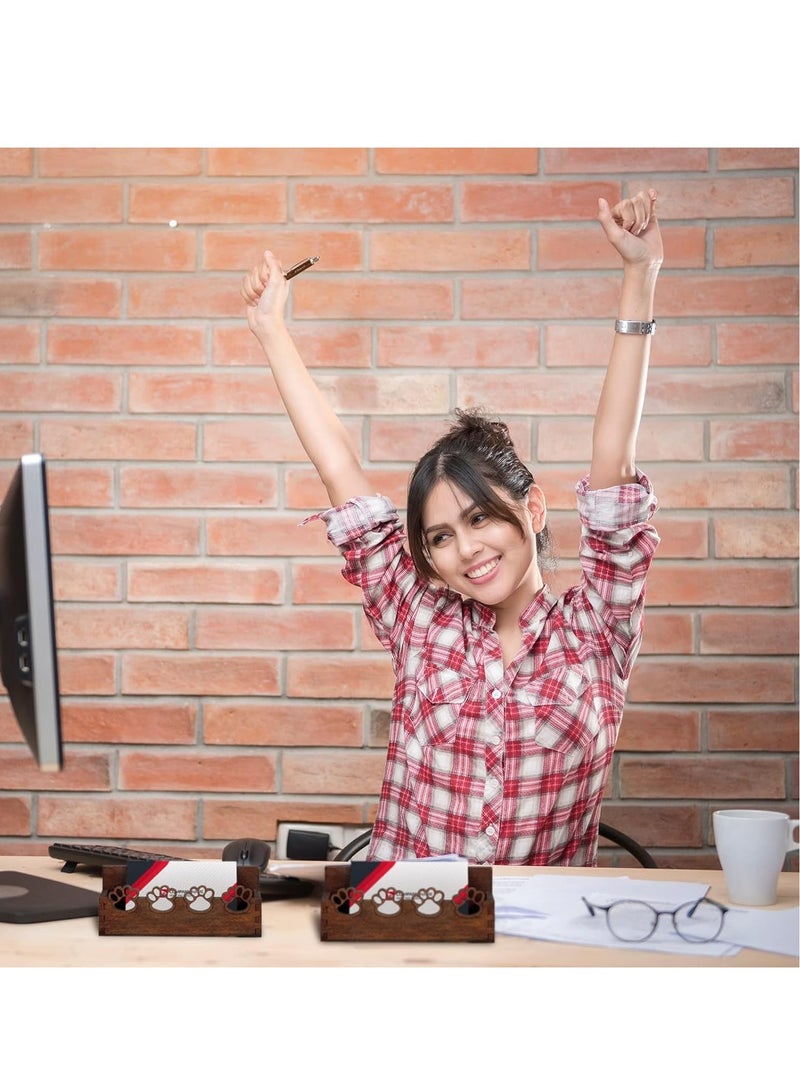 SOLARAE 2Pcs Wooden Business Card Holder, Business Card Holder for Desk, Dog PawBusiness Card Stand, Wooden Open Card Stand, Farmhouse Business Card Organizer, Business Card Display Stand, for Office Tabletop - Image 3