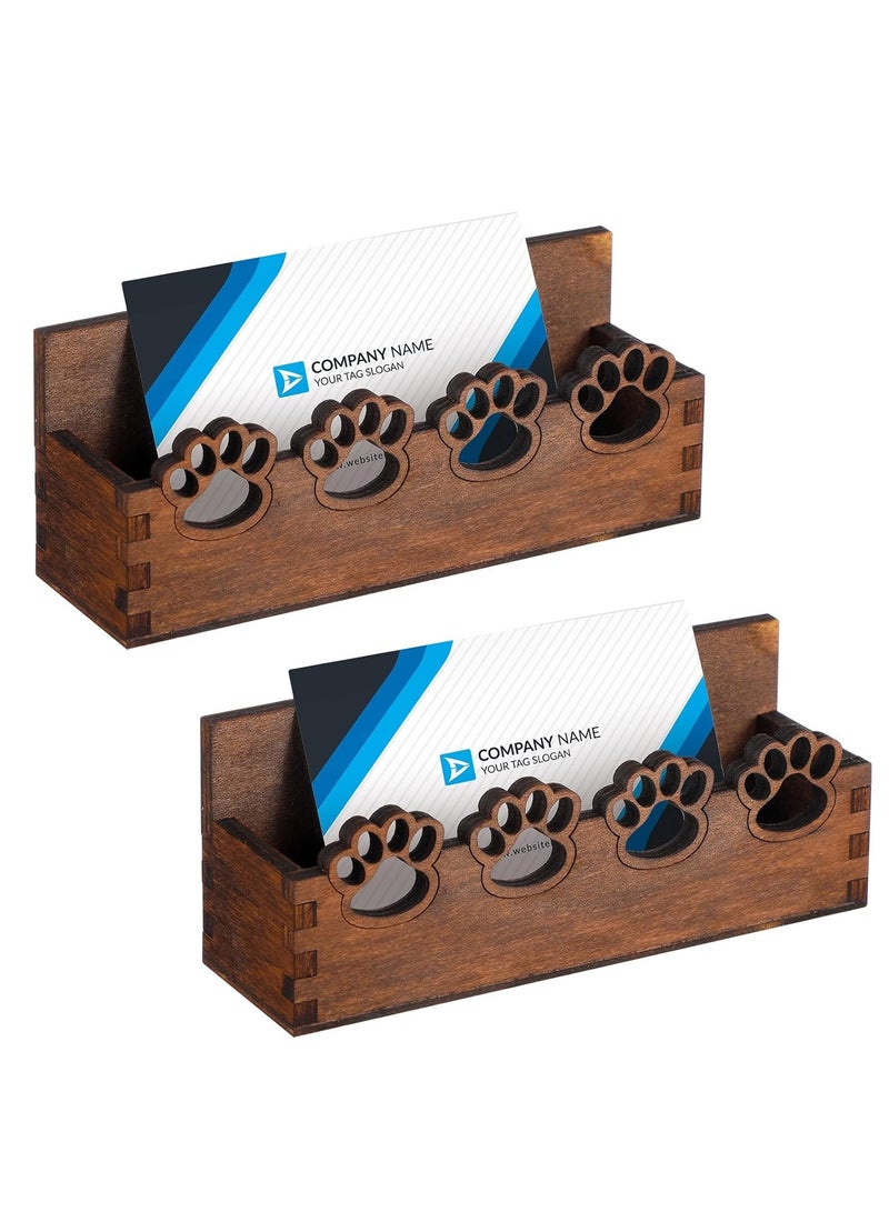 SOLARAE 2Pcs Wooden Business Card Holder, Business Card Holder for Desk, Dog PawBusiness Card Stand, Wooden Open Card Stand, Farmhouse Business Card Organizer, Business Card Display Stand, for Office Tabletop - Image 1