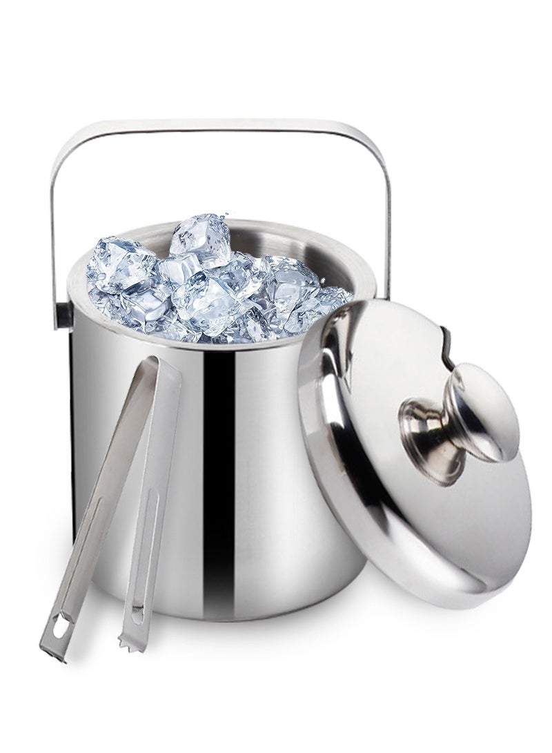 ACHAS Portable Double-Wall Stainless Steel Insulated Ice Bucket With Lid & Ice Tong [3 Liter] Included Strainer Keeps Ice Cold & Dry for Party,Event and Camping  - Image 1