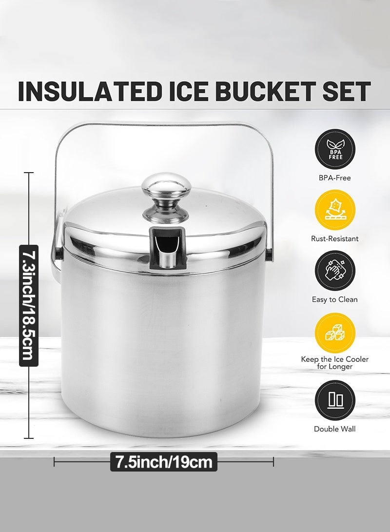ACHAS Portable Double-Wall Stainless Steel Insulated Ice Bucket With Lid & Ice Tong [3 Liter] Included Strainer Keeps Ice Cold & Dry for Party,Event and Camping  - Image 3