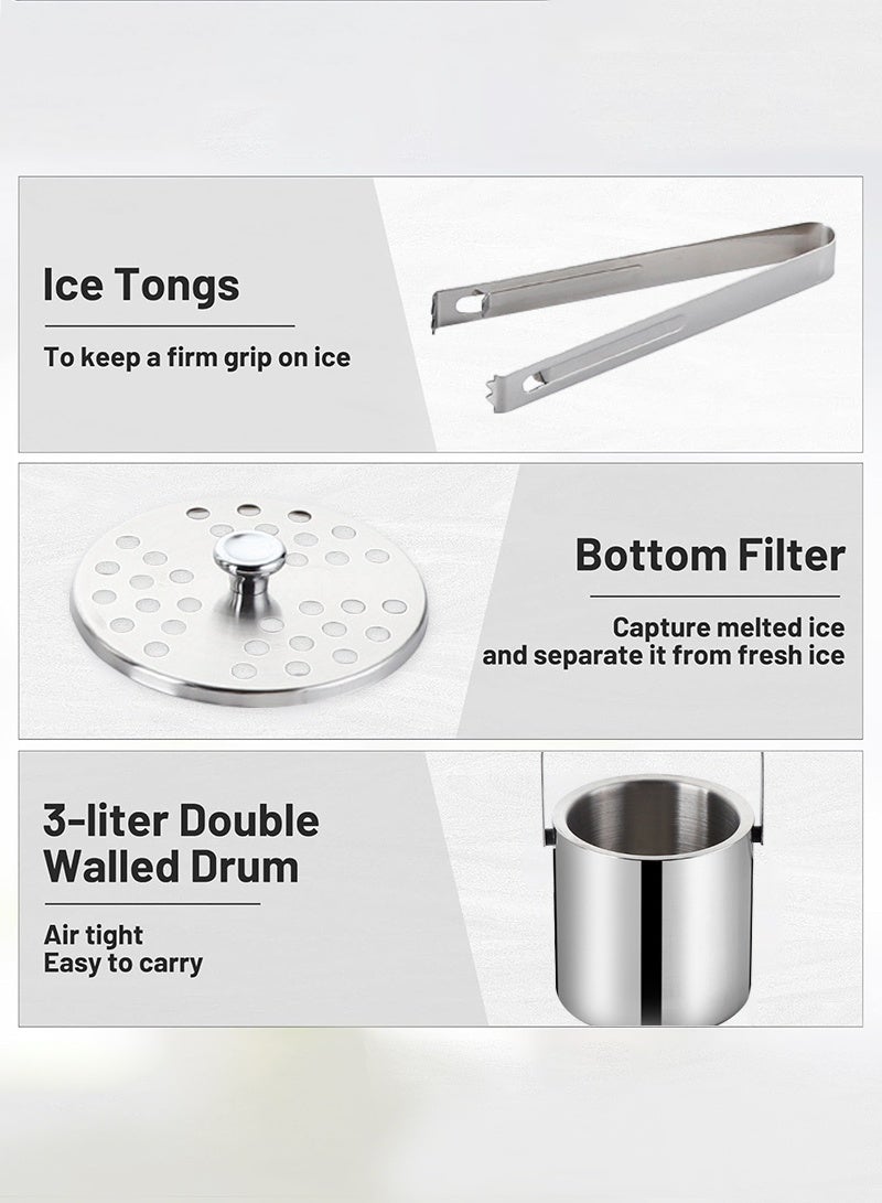 ACHAS Portable Double-Wall Stainless Steel Insulated Ice Bucket With Lid & Ice Tong [3 Liter] Included Strainer Keeps Ice Cold & Dry for Party,Event and Camping  - Image 4