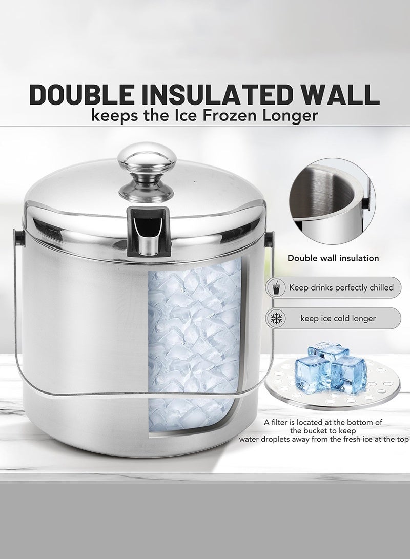 ACHAS Portable Double-Wall Stainless Steel Insulated Ice Bucket With Lid & Ice Tong [3 Liter] Included Strainer Keeps Ice Cold & Dry for Party,Event and Camping  - Image 5