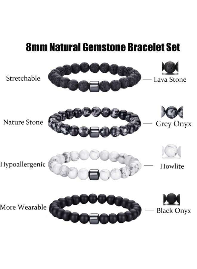 KOWVOWZ 4 PCS Tiger Eye Stone Bracelet, Natural Stone Beads Bracelet Set, Stretch Lava Rock Bracelets, Adjustable Bracelet Accessories for Men Women Teens Gifts - Image 2