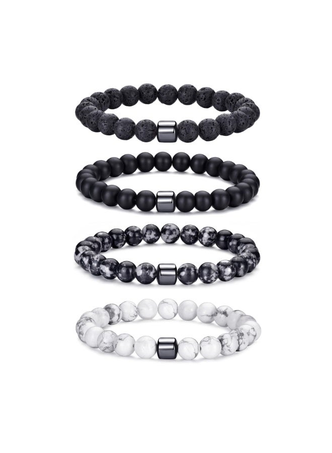 KOWVOWZ 4 PCS Tiger Eye Stone Bracelet, Natural Stone Beads Bracelet Set, Stretch Lava Rock Bracelets, Adjustable Bracelet Accessories for Men Women Teens Gifts - Image 1