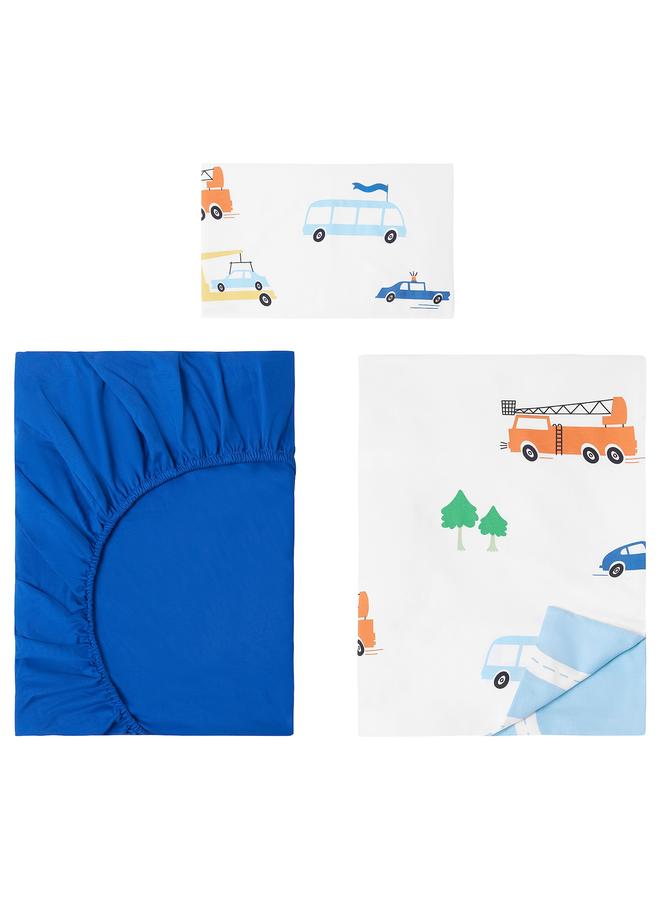 زبون طقم أغطية سرير مكون من 3 قطع مع حقيبة، بنمط مركبات/طرق متعدد الألوان، 150×200/50×80 سم - Image 1