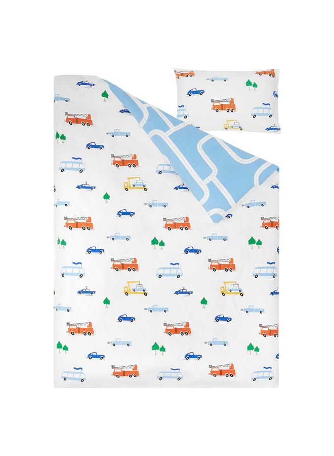 زبون طقم أغطية سرير مكون من 3 قطع مع حقيبة، بنمط مركبات/طرق متعدد الألوان، 150×200/50×80 سم - Image 2