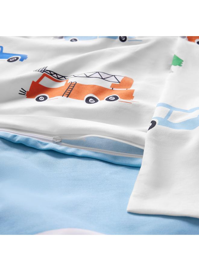 زبون طقم أغطية سرير مكون من 3 قطع مع حقيبة، بنمط مركبات/طرق متعدد الألوان، 150×200/50×80 سم - Image 4