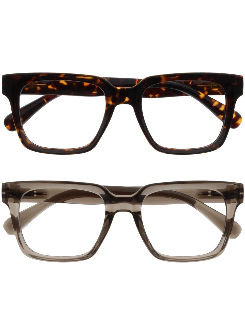 OPULIZE ERA Blue Light Blocking Reading Glasses for Women Men, Oversized Frame with UV400 Protection and Anti-Reflective, Anti-Glare Computer Glasses, Brown Grey +1.50 (Pack of 2) - Image 1