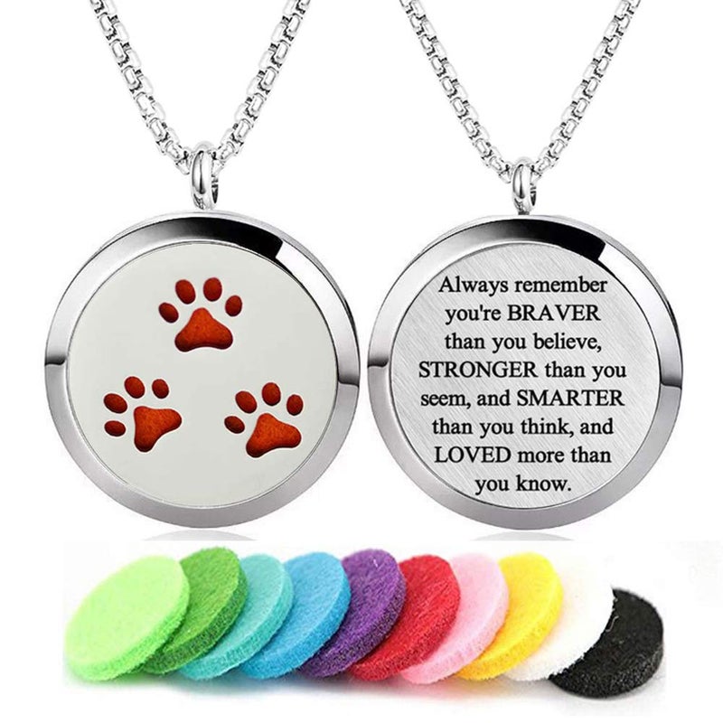 Aromatherapy Essential Oil Diffuser Necklace Stainless Steel lnspirational Locket PendantDog Paw
