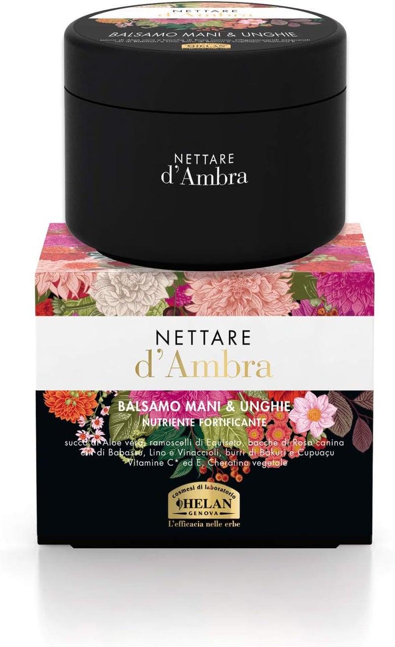 Helan Nettare dAmbra Hand Cream Nail Strengthener with Vitamin C E Nourishing Scented Balm for Soft Skin with Rosehip Vegetable Keratin Moisturising Redness Repairing Made in Italy 50ml