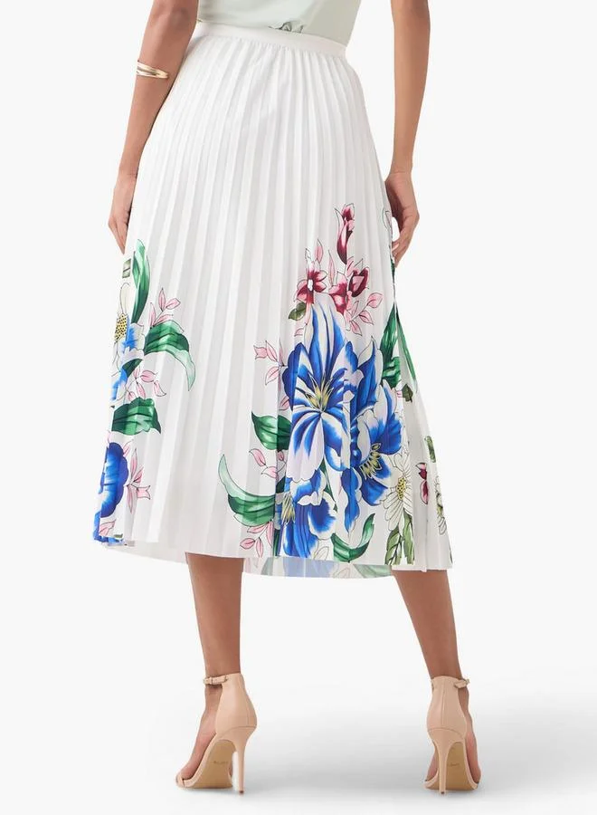 2Xtremz 2Xtremz Floral Print Pleated Midi Skirt with Elasticated Waistband