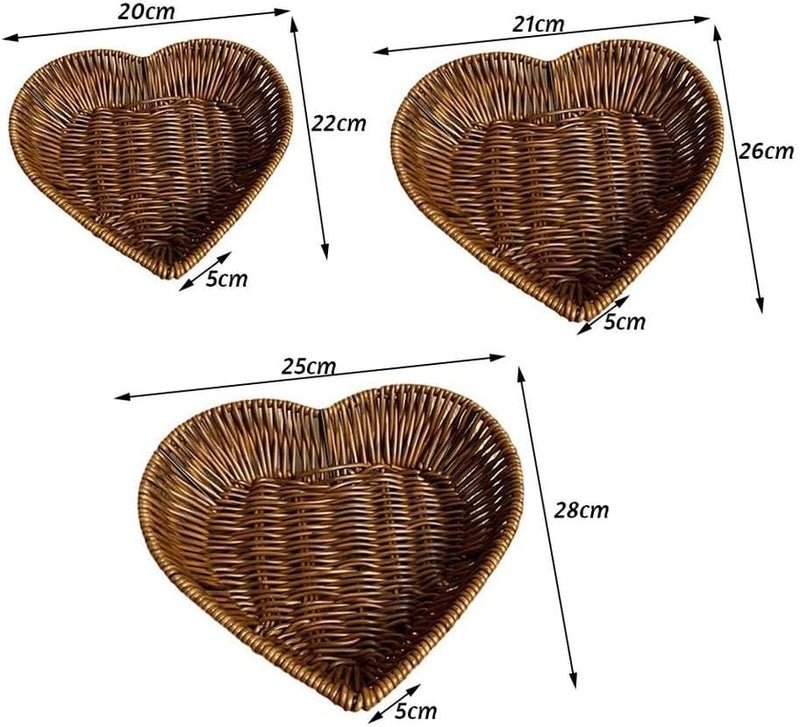 Heart Shape Woven Baskets Set, Wicker Bread and Fruit Serving Basket for Kitchen, Decorative Woven Storage Baskets for Home Organization 3 Pieces - Image 2