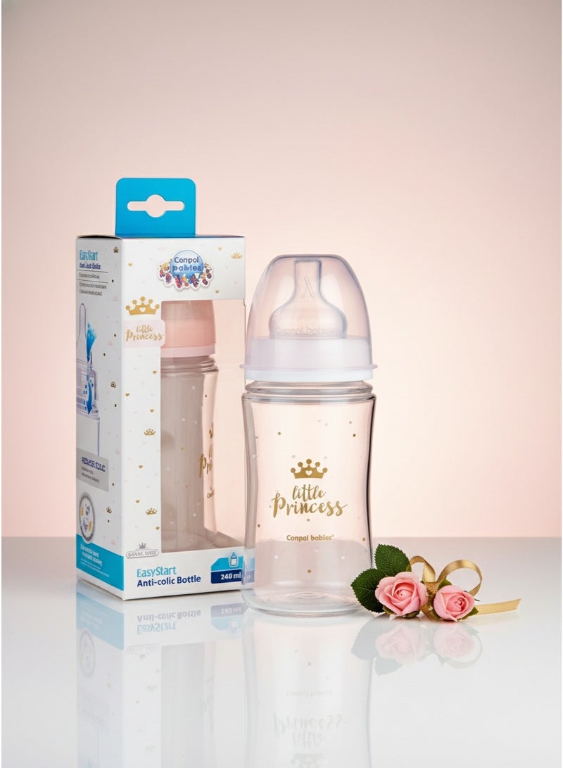 Canpol Babies EasyStart Anti-Colic Feeding Bottle | Little Princess Design | 240 ml | BPA Free | Natural Flow | Soft Silicone Teat - Image 1