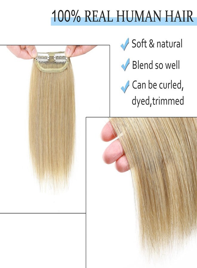 SEGO 2 Pcs Short Hair Extensions Clip in Human Hair 8 Inch 24g Hairpiece Human Hair Toppers for Women With Thinning Hair Adding Hair Volume -#24 Natural Blonde - Image 4