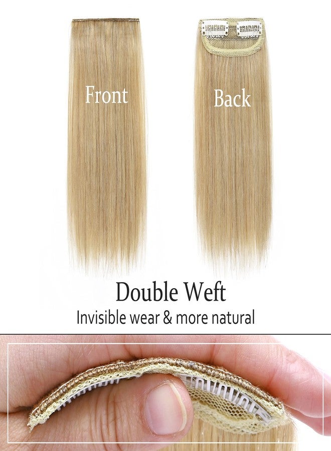 SEGO 2 Pcs Short Hair Extensions Clip in Human Hair 8 Inch 24g Hairpiece Human Hair Toppers for Women With Thinning Hair Adding Hair Volume -#24 Natural Blonde - Image 2