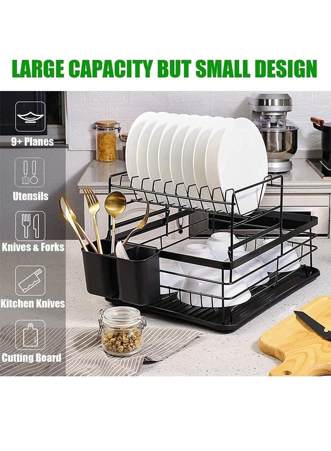 FUMES 2-Tier Dish Drying Rack with Cutlery Holder and Drain Board - Space Saving Kitchen Organizer for Plates, Cups, Bowls, and Utensils - Image 3
