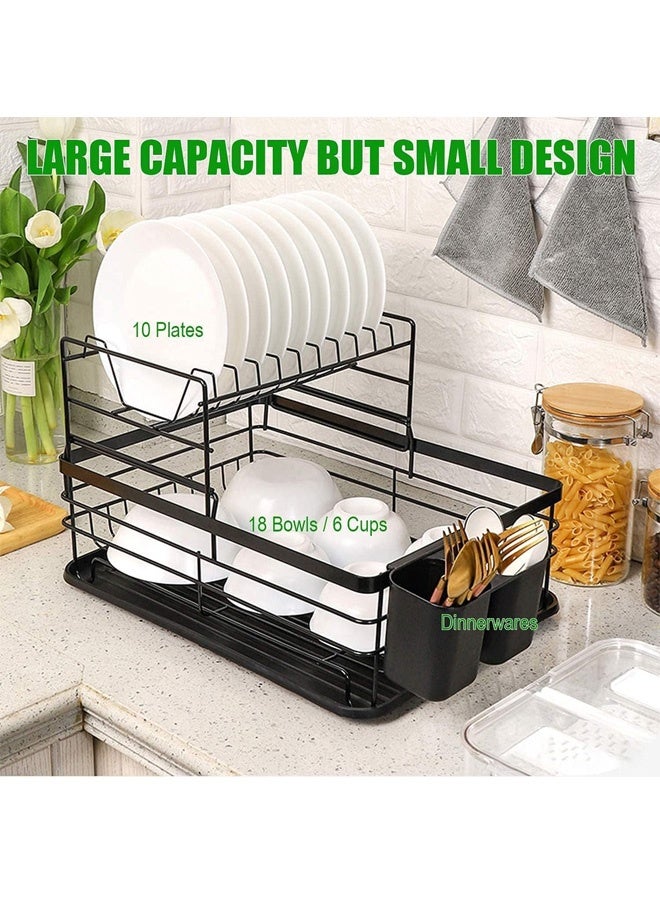 FUMES 2-Tier Dish Drying Rack with Cutlery Holder and Drain Board - Space Saving Kitchen Organizer for Plates, Cups, Bowls, and Utensils - Image 4