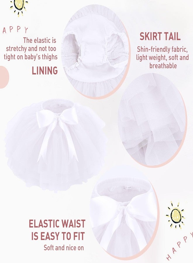 Baby Amabc Baby Girls Tutu Skirt with Diaper Cover,Soft Tulle Skirt Infant Shorts with Headband White - Image 3