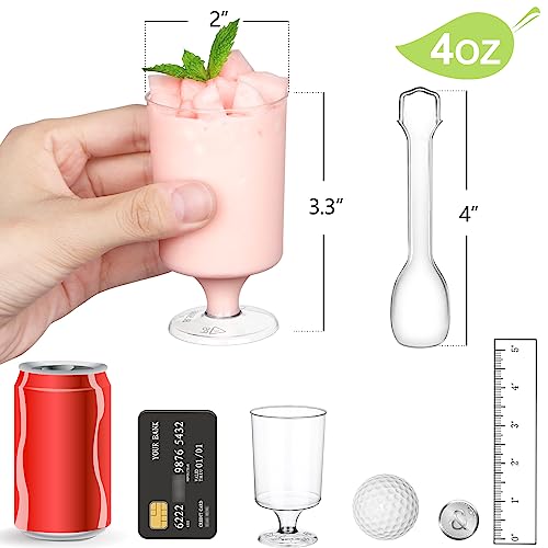 Eupako 4 floz Mini Dessert Cups With Spoons Clear Plastic Parfait Cups Round Small Cup for Appetizers Puddings Mousse Fruit Pack of 50 - Image 3