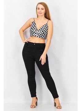 Don't Call Me Jennyfer Women V Neck Sleeveless Sequin Cropped Top, Black  - Image 4
