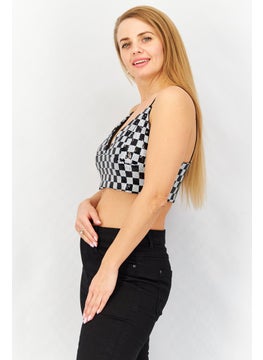 Don't Call Me Jennyfer Women V Neck Sleeveless Sequin Cropped Top, Black  - Image 2