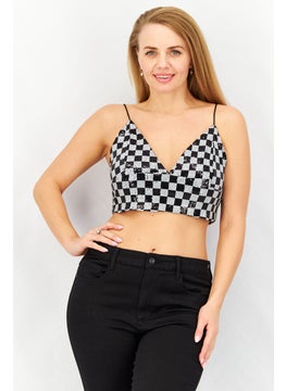 Don't Call Me Jennyfer Women V Neck Sleeveless Sequin Cropped Top, Black  - Image 1