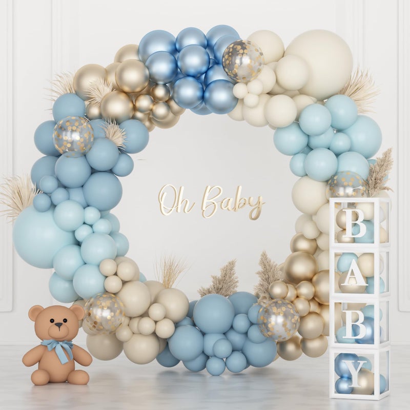 Amandir 153pcs Dusty Blue Balloon Baby Shower Decorations for Boy, Blue Balloon Arch Kit Baby Boxes with Letter (A-Z+Baby) for Boho Baby Shower Boy Birthday Gender Reveal Party Supplies - Image 2