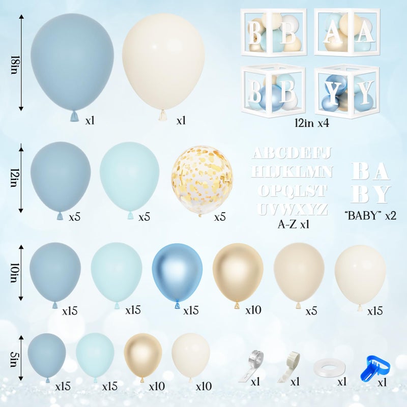 Amandir 153pcs Dusty Blue Balloon Baby Shower Decorations for Boy, Blue Balloon Arch Kit Baby Boxes with Letter (A-Z+Baby) for Boho Baby Shower Boy Birthday Gender Reveal Party Supplies - Image 3