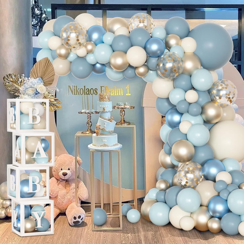 Amandir 153pcs Dusty Blue Balloon Baby Shower Decorations for Boy, Blue Balloon Arch Kit Baby Boxes with Letter (A-Z+Baby) for Boho Baby Shower Boy Birthday Gender Reveal Party Supplies - Image 5