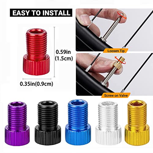 Alloygold Presta to Schrader Adapter 5 Pcs FrenchUK to US with 15 Valve Caps for Mountain Road Bikes and Cars Red - Image 5