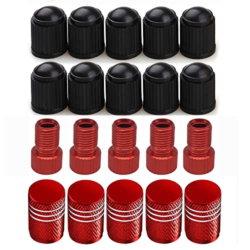 Alloygold Presta to Schrader Adapter 5 Pcs FrenchUK to US with 15 Valve Caps for Mountain Road Bikes and Cars Red - Image 1
