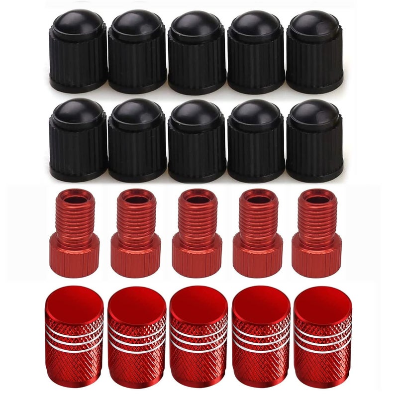 Alloygold Presta to Schrader Adapter 5 Pcs FrenchUK to US with 15 Valve Caps for Mountain Road Bikes and Cars Red - Image 2