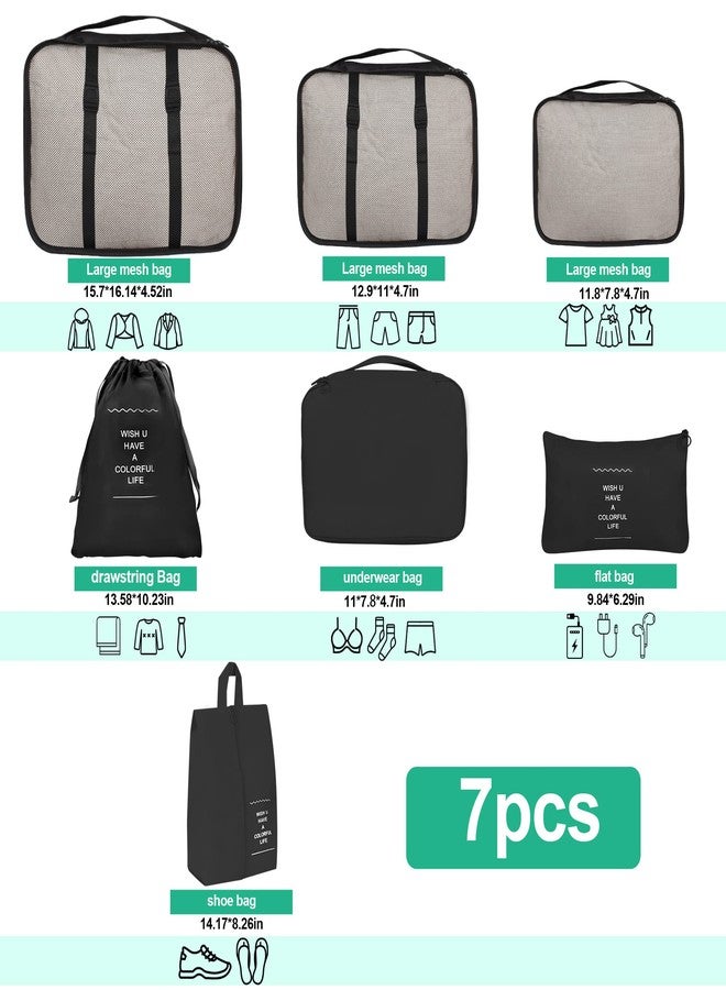 PETRICE Travel Organizer 7 Set Travel Organizer Bag 3 Packing Cubes + 3 Pouches + 1 Toiletry Organizer bag, (Black) - Image 2