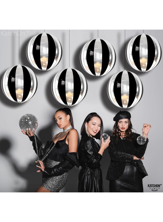 KATCHON Black and Silver Balloons - Pack of 6, Black and Silver Party Decorations | 360 Degree 4D Stripe Balloons For Anniversary, Bachelorette, Wedding, Birthday, Halloween Decorations - Image 5
