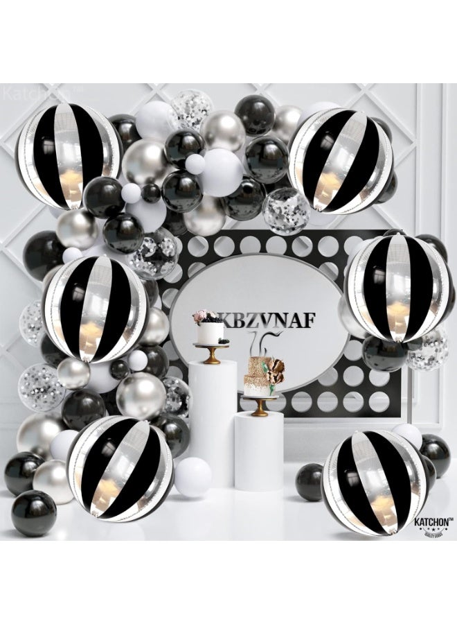 KATCHON Black and Silver Balloons - Pack of 6, Black and Silver Party Decorations | 360 Degree 4D Stripe Balloons For Anniversary, Bachelorette, Wedding, Birthday, Halloween Decorations - Image 3