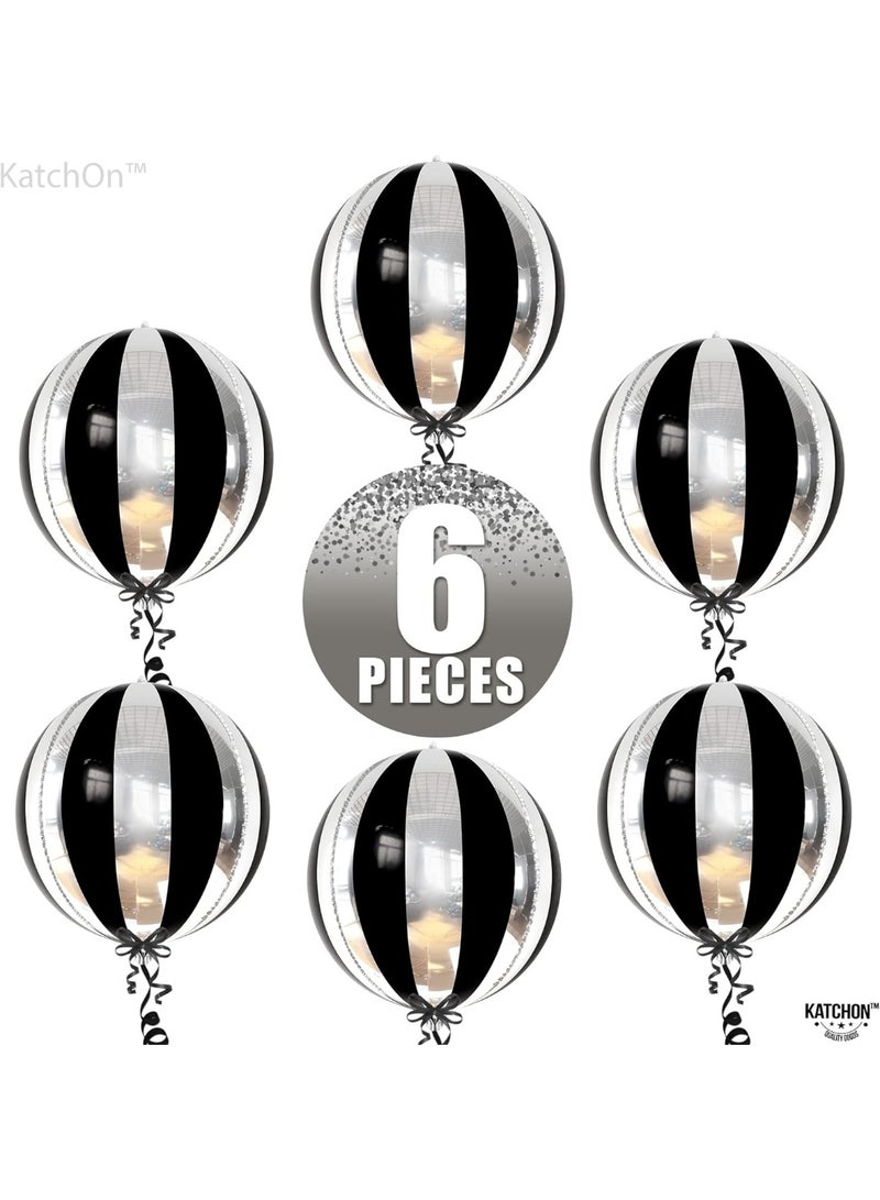 KATCHON Black and Silver Balloons - Pack of 6, Black and Silver Party Decorations | 360 Degree 4D Stripe Balloons For Anniversary, Bachelorette, Wedding, Birthday, Halloween Decorations - Image 2