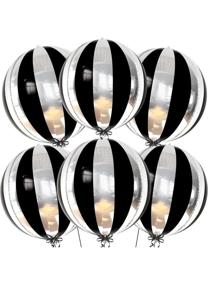 KATCHON Black and Silver Balloons - Pack of 6, Black and Silver Party Decorations | 360 Degree 4D Stripe Balloons For Anniversary, Bachelorette, Wedding, Birthday, Halloween Decorations - Image 1