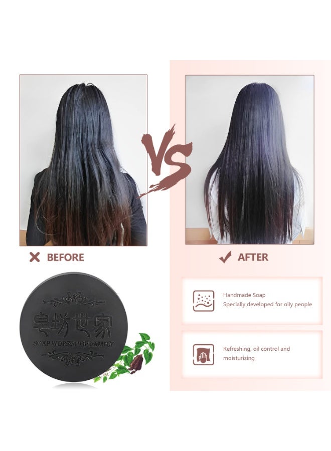 Rednow Black & Thick Fallopia Multiflora Shampoo Bar, Polygonum Soap With Foaming Net, He Shou Wu Extract, Deeply Cleanses Scalp, Organic Moisturizes Repairs Hair Damage (3pcs) - Image 5