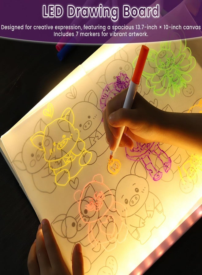 Dexmary LED Note Board with 7 Colors Controlled, 13.7"x10" Glowing Drawing Board for Reusable, Acrylic Dry Erase Message Board with Stand and Hanging Chain - Image 2