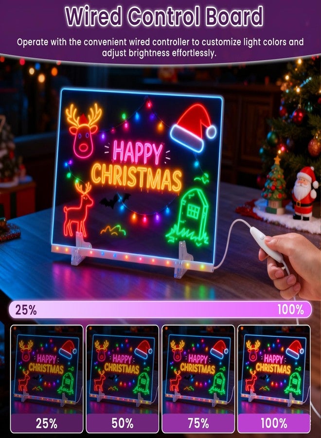 Dexmary LED Note Board with 7 Colors Controlled, 13.7"x10" Glowing Drawing Board for Reusable, Acrylic Dry Erase Message Board with Stand and Hanging Chain - Image 3