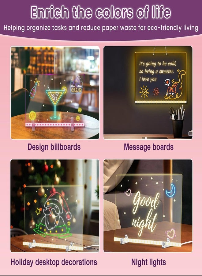 Dexmary LED Note Board with 7 Colors Controlled, 13.7"x10" Glowing Drawing Board for Reusable, Acrylic Dry Erase Message Board with Stand and Hanging Chain - Image 4