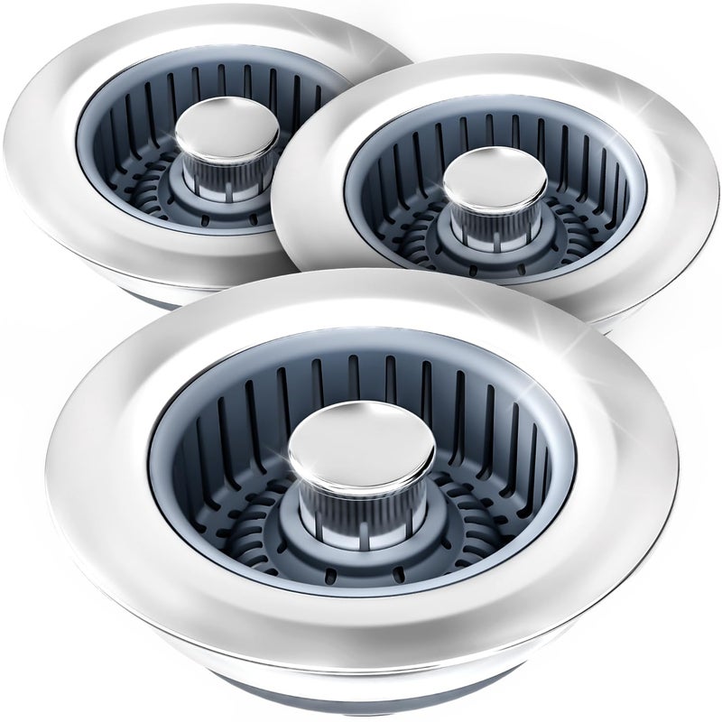 zaa Kitchen Sink Drain Strainer - 2Pack Sink Stopper, Drain Protector, Kitchen Drain Plug & Sink Installation Parts with Anti-Clogging Basket, Fit US Standard 3-1/2'' Sink Drain Hole, Silver - Image 1