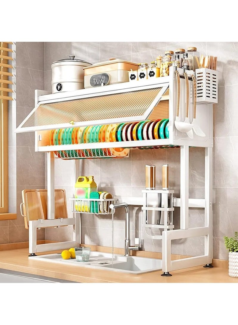 DubaiGallery حامل تجفيف الأطباق 1 قطعة مع غطاء فوق الحوض، رف الأطباق، حامل حوض موفر للمساحة لتجفيف الأطباق، الكؤوس، الأوعية، والأدوات، ملحقات المطبخ - Image 2