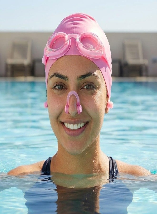 ASTER APPARELS Swim Accessories | Swim Cap, Goggles, Nose Clip & Ear Plugs | Unisex Free Size | for Men, Women, Boys & Girls | Swimming Gear Kit (Pink) - Image 1
