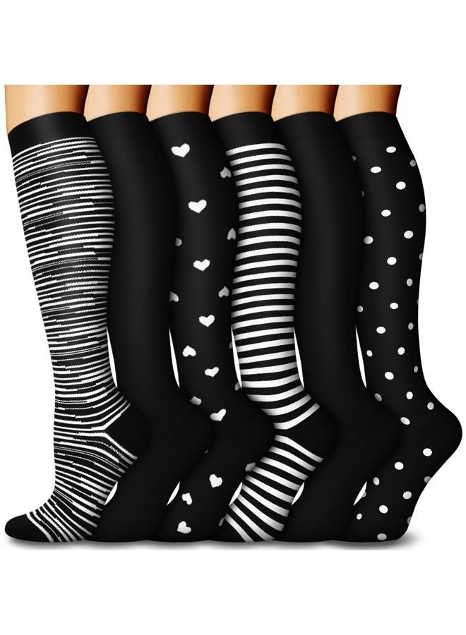 FuelMeFoot 6 Pairs Compression Socks for Women & Men 15-20mmHg Graduated Support Knee High Socks for Nurses, Travel, Athletic - Image 1