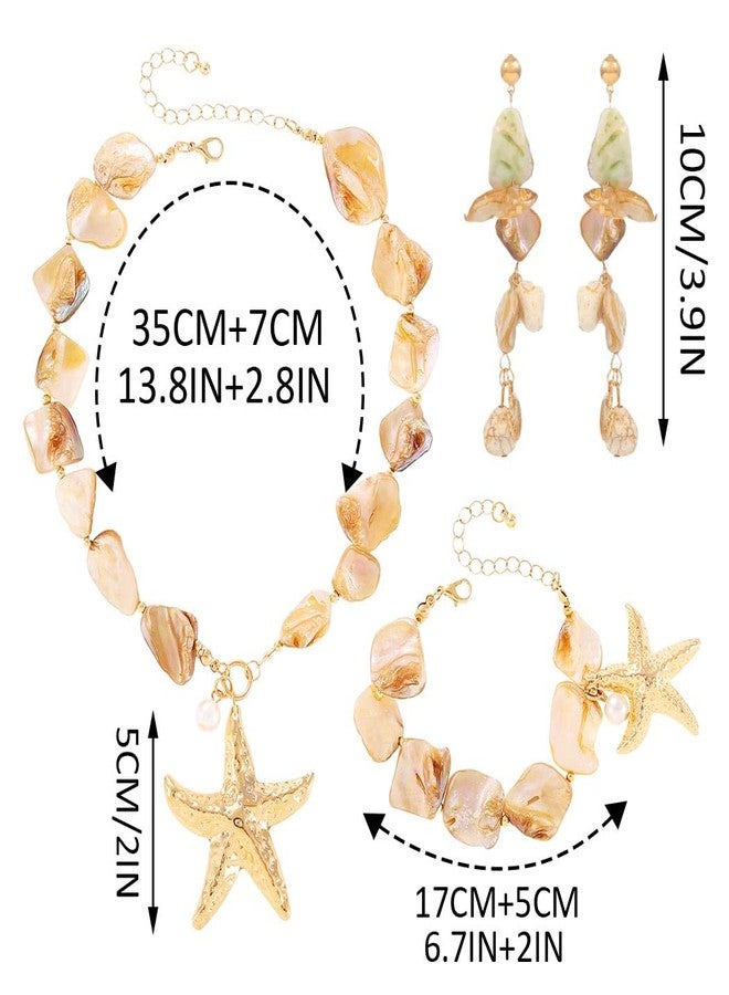 Brishow Starfish Necklace and Earring Set Mermaid Shell Choker with Bracelet Beach Wedding Jewelry Sets for Women (Gold) - Image 2